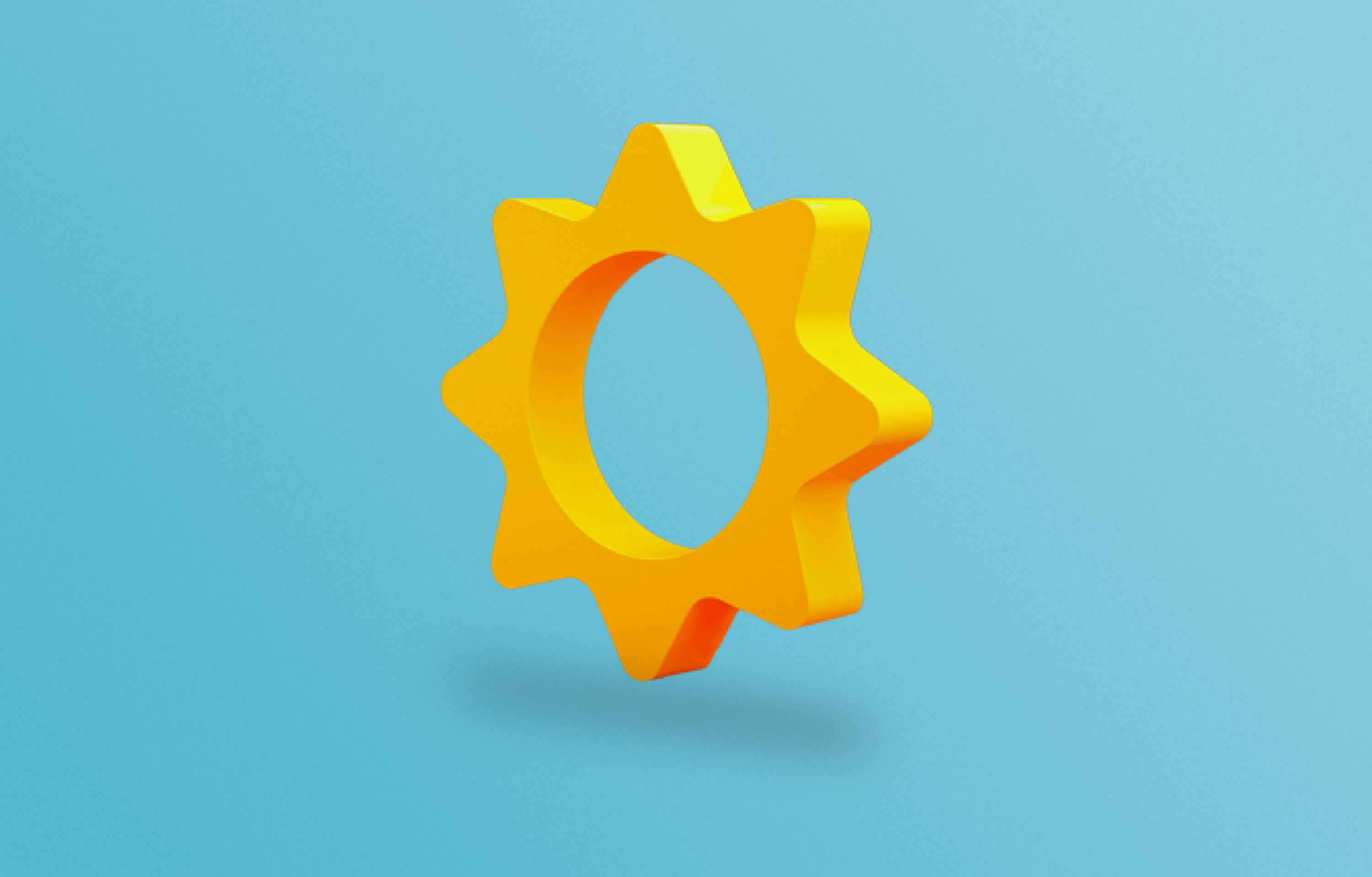 Blue background with an orange gear in the middle